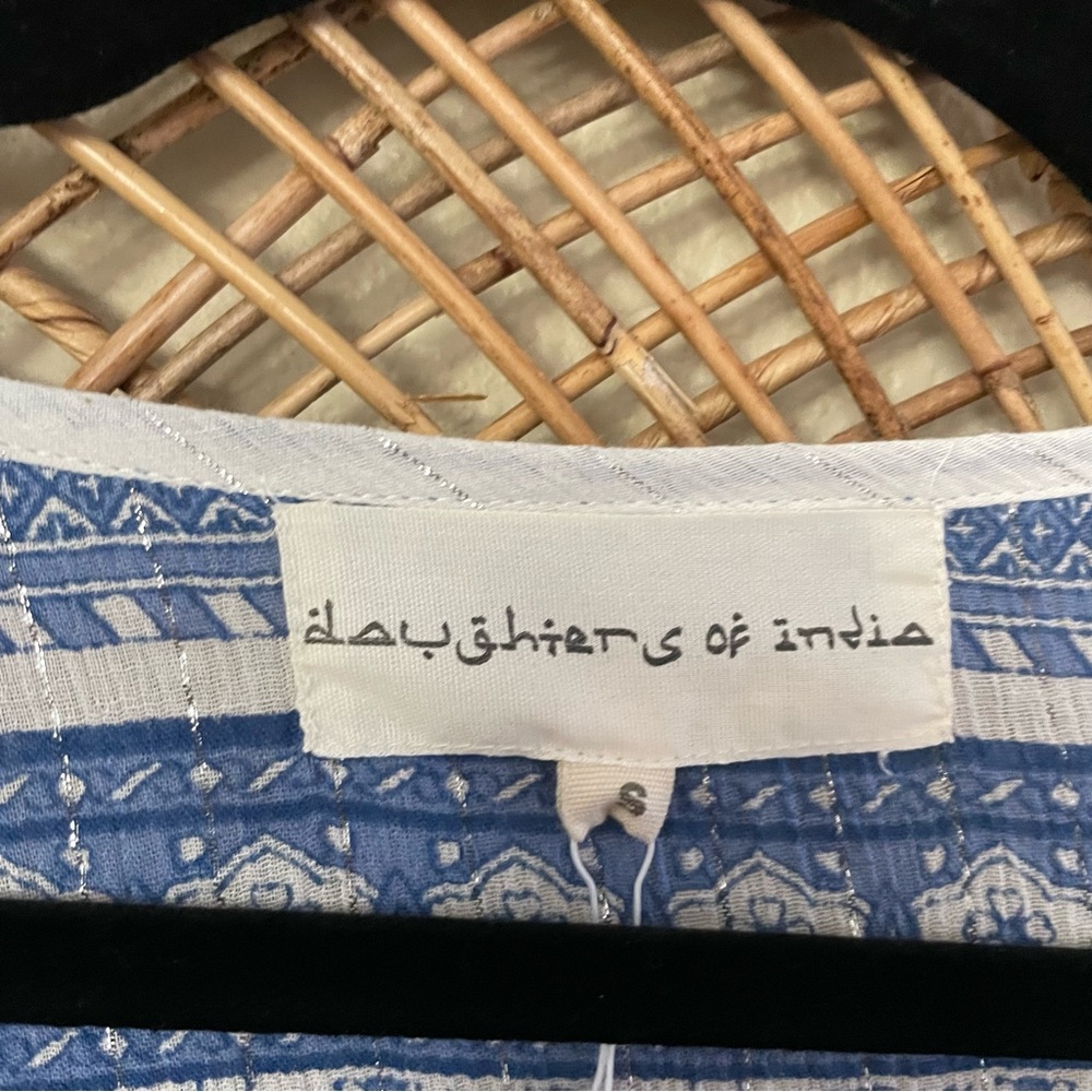 Daughters of India Mishka Dress Boho Feminine Romantic Ethical Blue White S B41 - Picture 7 of 14